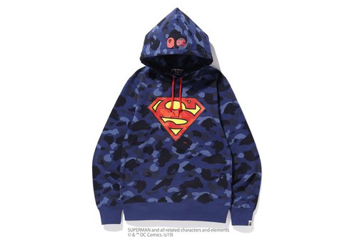 A Bathing Ape x DC Superman Camo Pullover Hoodie - Navy Blue
