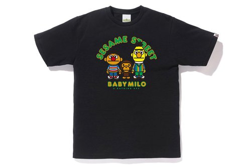 A Bathing Ape x Sesame Street Milo & Bert & Ernie Tee Shirt - Black