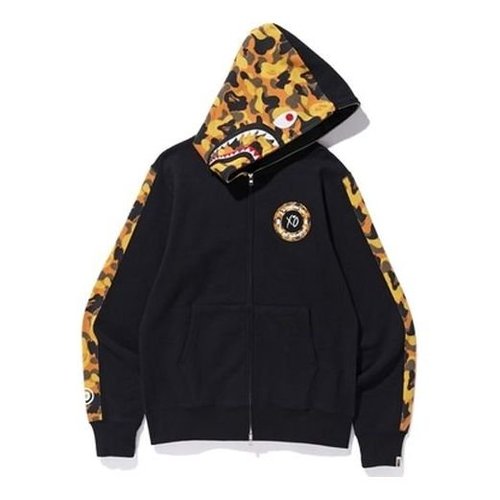 A Bathing Ape x XO Shark Camo Full Zip Hoodie - Black/Yellow - 1E70-115-904