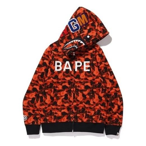 A Bathing Ape x XO Shark Camo Full Zip Hoodie - Orange/Black - 1F73-115-925
