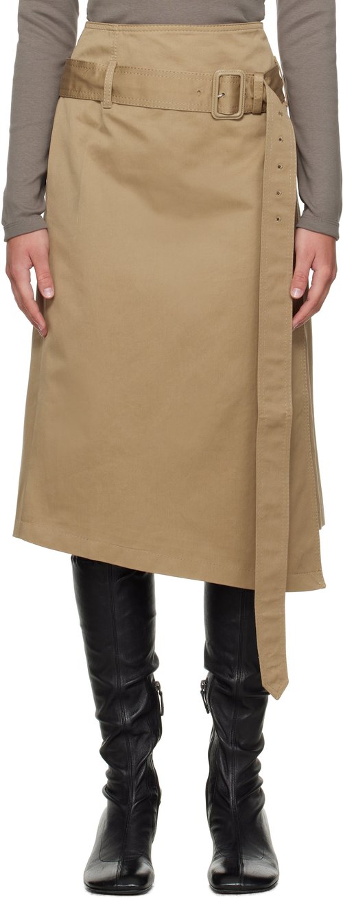 Acne Studios Beige Belted Twill Midi Skirt - DGY Mud Beige - AF0557-