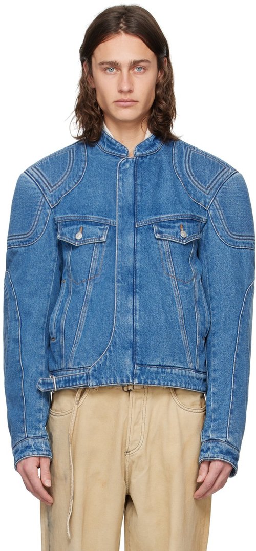 Acne Studios Blue Biker Denim Jacket - Mid Blue - B90744-863