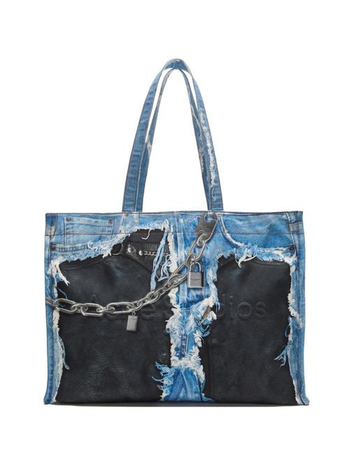 Acne Studios Blue & Black Denim Print Tote - Mid Blue - C10270-863