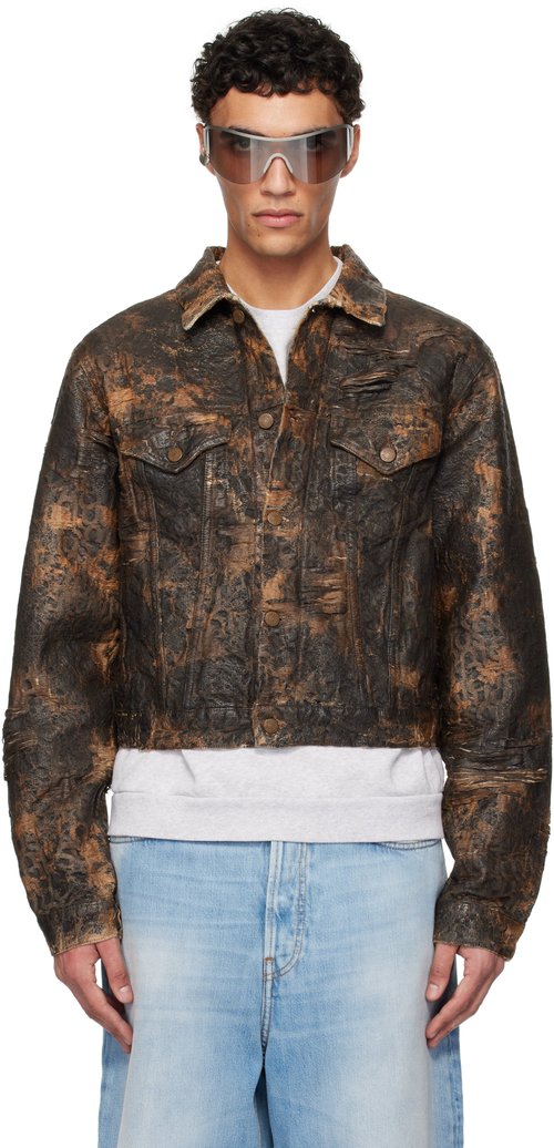 Acne Studios Distressed Denim Jacket With Monogram Coating B90801700 - Brown - B90801-700