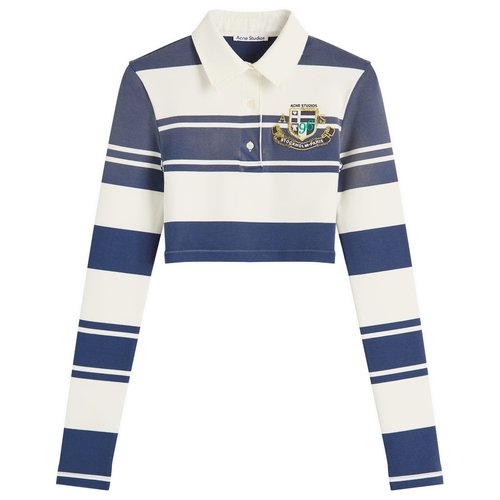 Acne Studios Euston Cropped Polo Shirt - White/Navy - AL0478-BL1