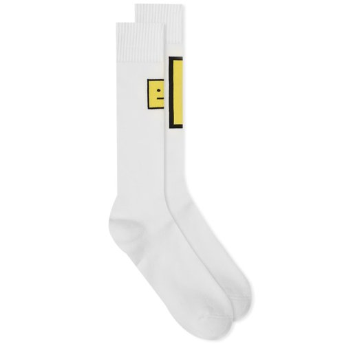 Acne Studios Evil Face Knee Sock - White/Yellow - C80073-AIA