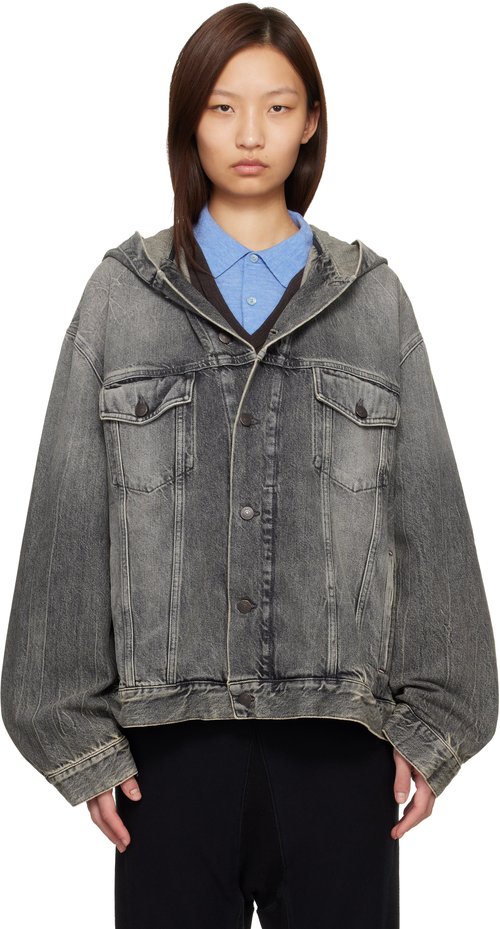 Acne Studios Gray Hooded Denim Jacket - Washed Black - C90210-969