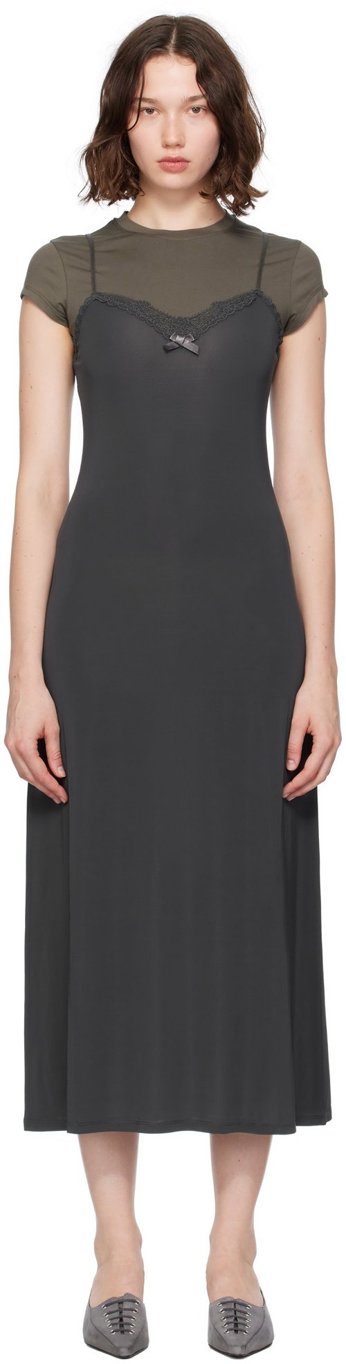 Acne Studios Gray Layered Jersey Midi Dress - CCH Grey/Anthracite - A20796-