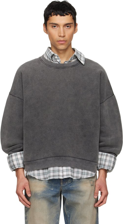 Acne Studios Gray Sweater Logo Patch Sweatshirt - BM0 Faded black - CI0137-
