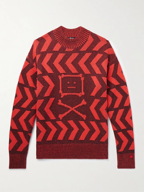 Acne Studios Intarsia Wool and Cotton-Blend Sweater - Black/Sharp Red - C60063-