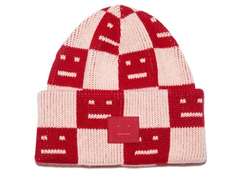 Acne Studios Jacquard Knit Beanie - Red/Faded Pink