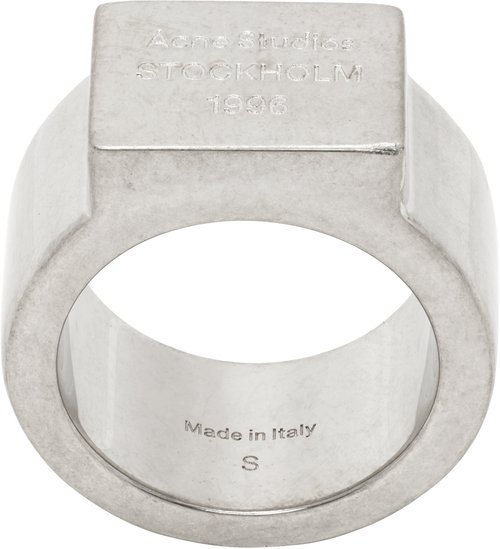 Acne Studios Logo Engraved Signet Ring - Dty Semi Matt Silver - C50437-