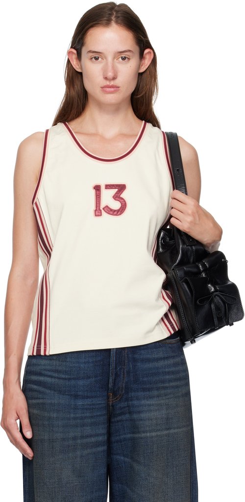 Acne Studios Off-White Embroidered-Logo Tank Top - AEI Warm white - BL0424-