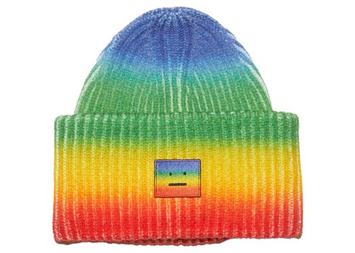 Acne Studios Rainbow Knit Beanie Hat - Coral Red/Green