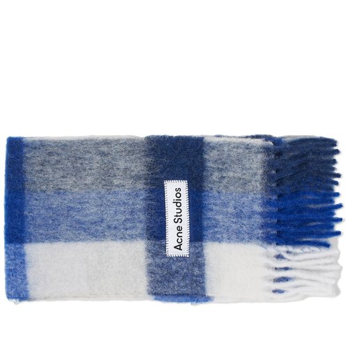 Acne Studios Mohair Checked Scarf - White/Grey/Royal Blue - CA0084-DL7