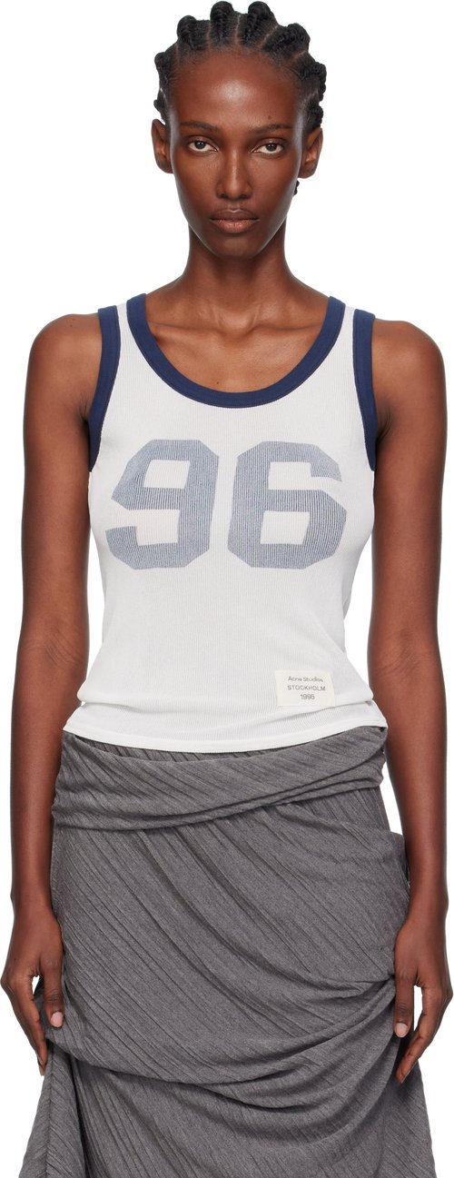 Acne Studios White Ribbed Tank Top - BL1 White/Navy - AL0479-