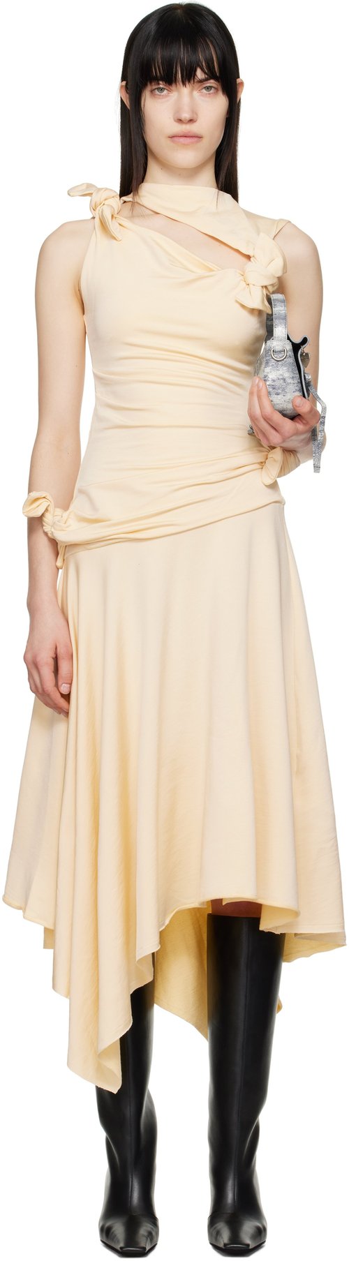 Acne Studios Yellow Tie-Up Midi Dress - BN7 Soft Yellow - A20792-