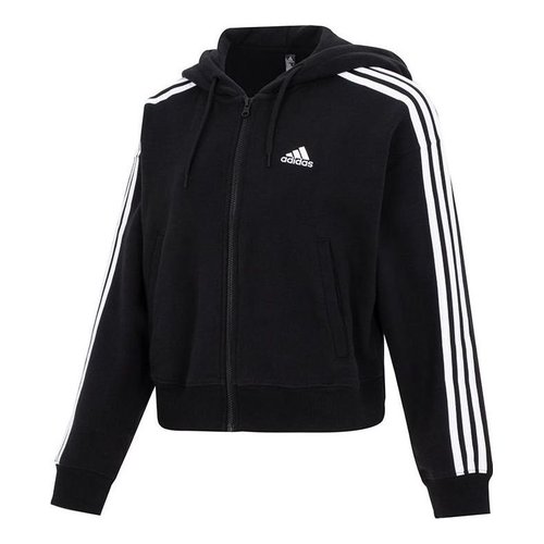 adidas 3-Stripes French Terry Bomber Full-Zip Hoodie Jackets - Black/White - IC8781