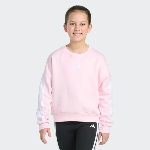 adidas Long Sleeve 3-Stripes Crewneck Fleece Pullover Sweatshirt - Clear Pink - JK8537