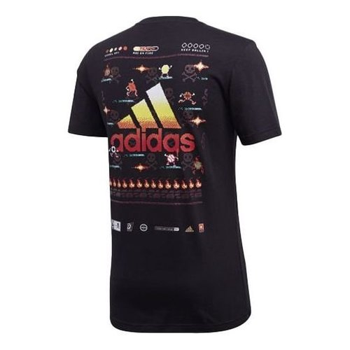 adidas 8-bit Platform Back Printing Sports Round Neck Short Sleeve - Black - FN1720