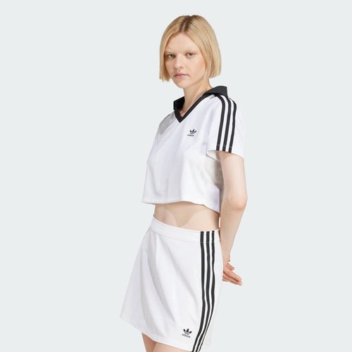 adidas Adicolor Football Jacquard V-Neck Crop Polo Shirt - White - JD2608