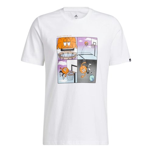 adidas Cartoon Shooting Printing Pattern Round Neck Short Sleeve White T-Shirt - Multi-Color - HL0082