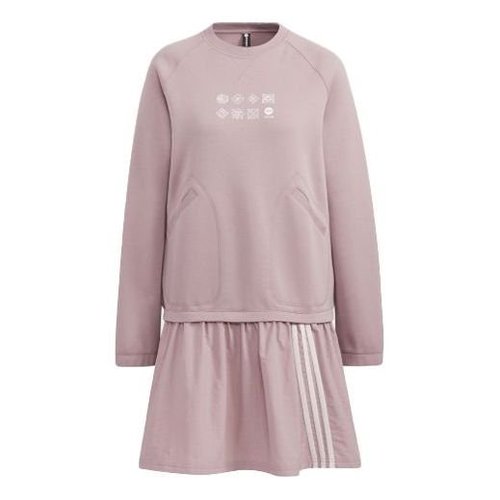 adidas Casual Round Neck Long Sleeve Dress - Pink - HM9884
