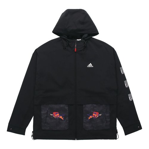 adidas CNY JKT Training Sports hooded Fleece Lined Jacket - Black - GP1821