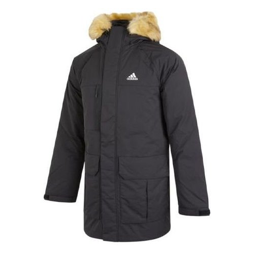 adidas Down Parka Outdoor Solid Color mid-length hooded Stay Warm Down Jacket Black - H20761