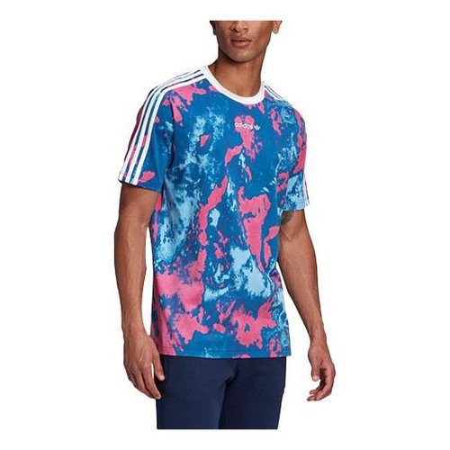 adidas Embroidered Logo Tie Dye Sports Round Neck Short Sleeve Pink Blue - PinkBlue - GN2104