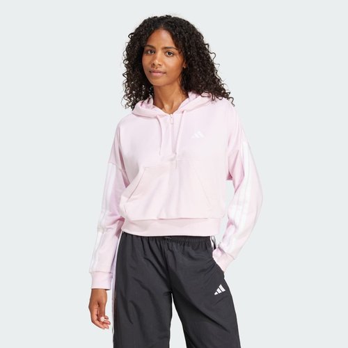 adidas Essentials 3-Stripes French Terry Quarter-Zip Hoodie - Clear Pink/White - JN1943