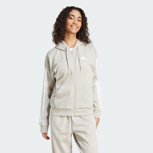 adidas Essentials 3-Stripes Full-Zip Fleece Hoodie - Beige/White - JX7702