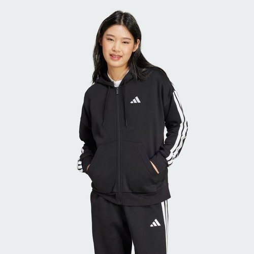 adidas Essentials 3-Stripes Full-Zip Fleece Hoodie - Black/White - JE1283