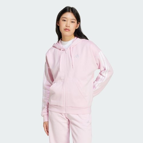 adidas Essentials 3-Stripes Full-Zip Fleece Hoodie - Clear Pink/White - JE1286