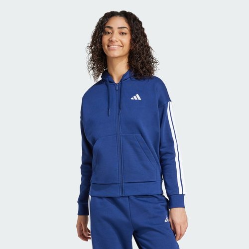adidas Essentials 3-Stripes Full-Zip Fleece Hoodie - Dark Blue/White - JY3083
