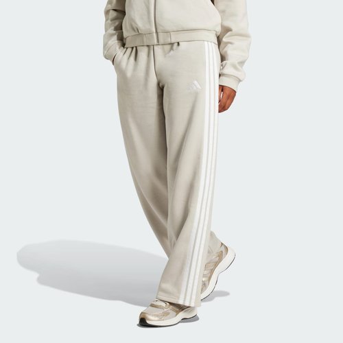 adidas Essentials 3-Stripes Open-Hem Fleece Pants - Beige/White - JW9215