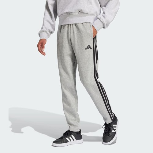 adidas Essentials 3-Stripes Open Hem Fleece Pants - Medium Grey Heather/Black - JE6335