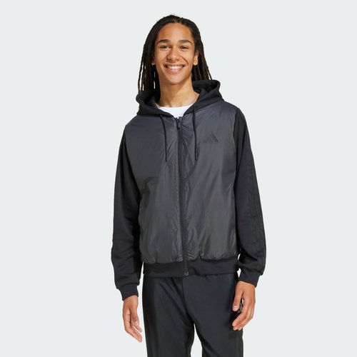 adidas Essentials CLIMAWARM 3-Stripes Insulated Hooded Hybrid Jacket - Black - KA5247