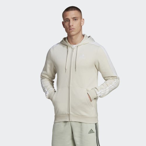 adidas Essentials Fleece 3-Stripes Full-Zip Hoodie - Aluminium/White - HL2260