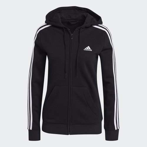 adidas Essentials Fleece 3-Stripes Full-Zip Hoodie - Black/White - GM5567