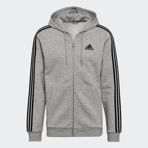 adidas Essentials Fleece 3-Stripes Full-Zip Hoodie - Medium Grey Heather - HB0041