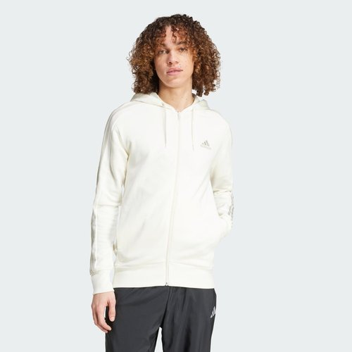 adidas Essentials French Terry 3-Stripes Full-Zip Hoodie - Off White - IS1373