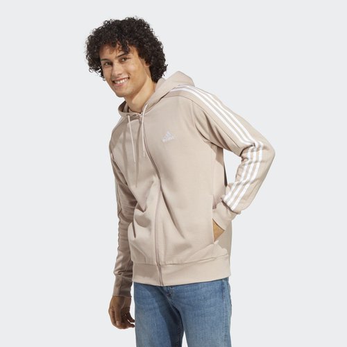 adidas Essentials French Terry 3-Stripes Full-Zip Hoodie - Wonder Taupe/White - IC9839