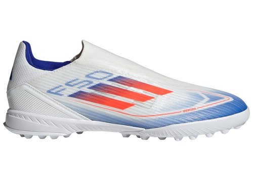 adidas Adizero F50 League Laceless TF | White | Size 11.5 - Cloud White/Solar Red/Lucid Blue - IF1339