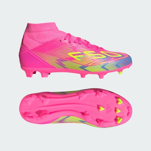 adidas Adizero F50 League Mid FG MG - Lucid Pink/Lucid Lemon/Blue Fusion - IE1460