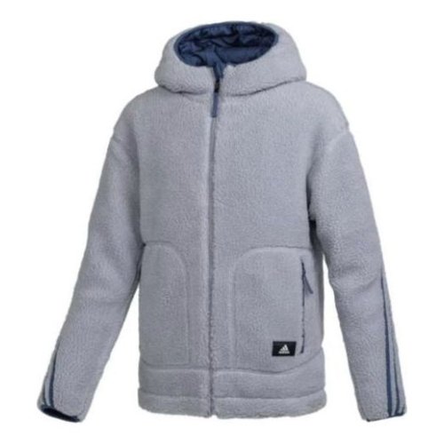 adidas Full-Zip High Collar Sherpa Jacket - Grey - HR8427