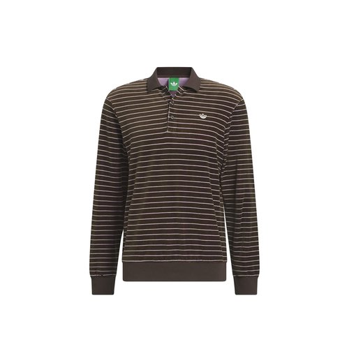 adidas Originals Velour Long Sleeve Polo - Dark Brown/Bliss Lilac - JW9863