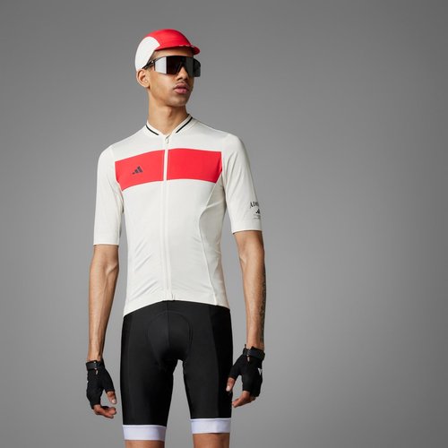adidas Heritage Tempo 3-Stripes Cycling Jersey - Chalk White/Pure Ruby - JF8470