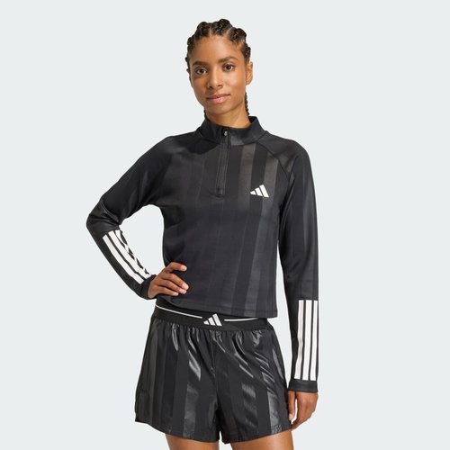 adidas Hyperglam 3-Stripes Emboss 1/4 Zipper Cover Up Track Top - Black - KC7701