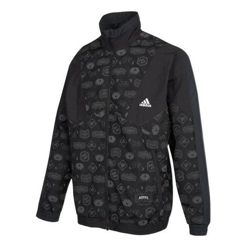 adidas Logo Printing Athleisure Casual Sports Jacket Black - HE7474